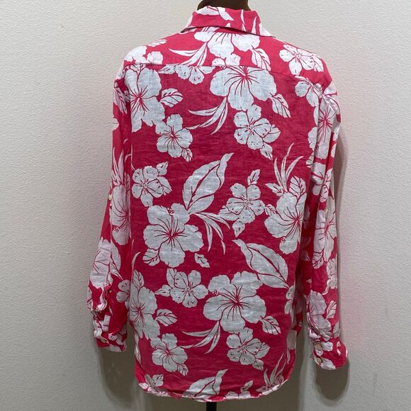 Tommy Bahama Womens Size Medium Floral Linen Button Up Roll Sleeve Top - Picture 7 of 9